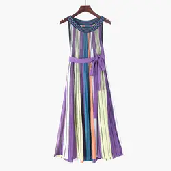 Новый 2018 сарафан bump цвет красочный плиссированное платье Южной женщины культивировать мораль chic вязать женский ветер