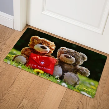 

Cute Cartoon Plush Toy Ted Bear PVC Leather Mats 46*76cm Waterproof Kitchen Rugs Entrance Non Slip Decor Animal Floor Door Mat