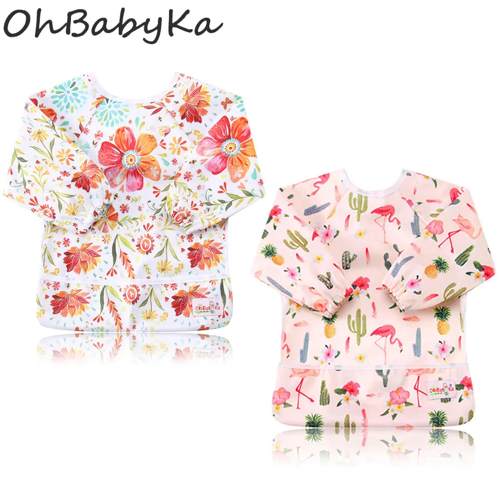 Моющиеся Многоразовые нагрудники Ohbabyka для кормления детей с длинными рукавами и