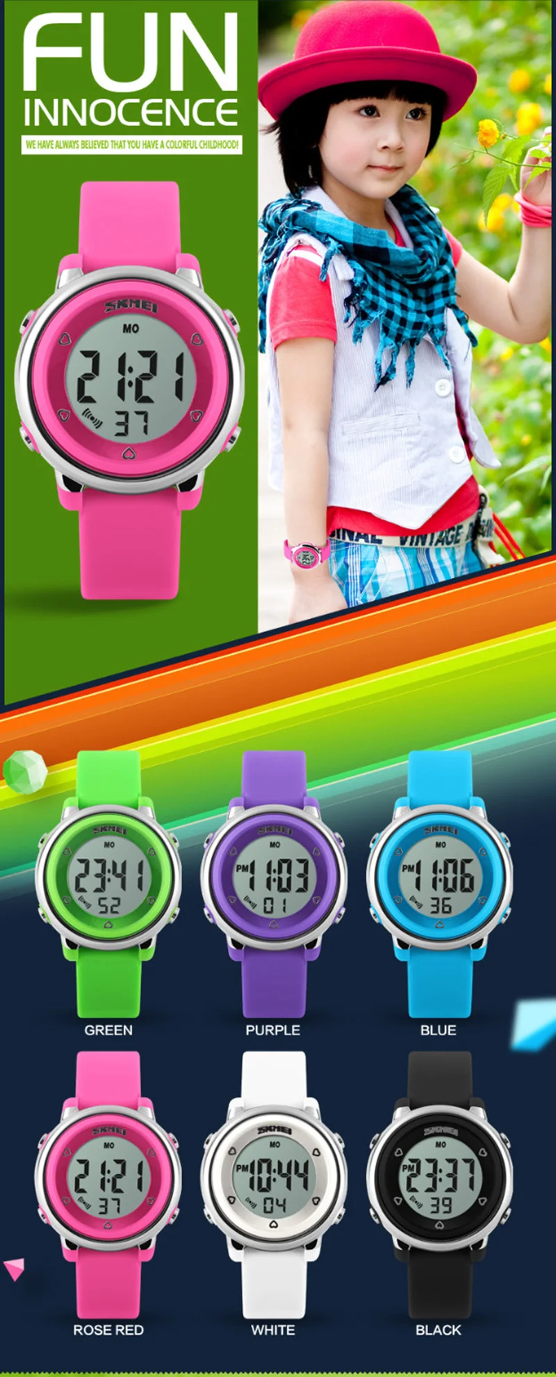 SKMEI Children watch LED Digital Sports Relojes Mujer Boys girls fashion Kids Cartoon Jelly Waterproof Wristwatches