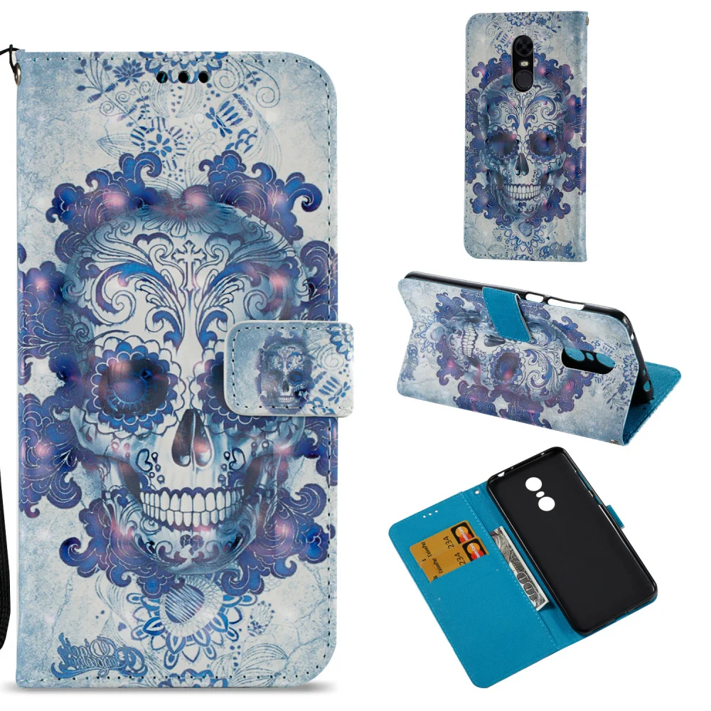Чехол для Xiaomi Redmi 5 Dream Flower Skull 3D с рисунком кошелек кожаный чехол Plus Аксессуары |