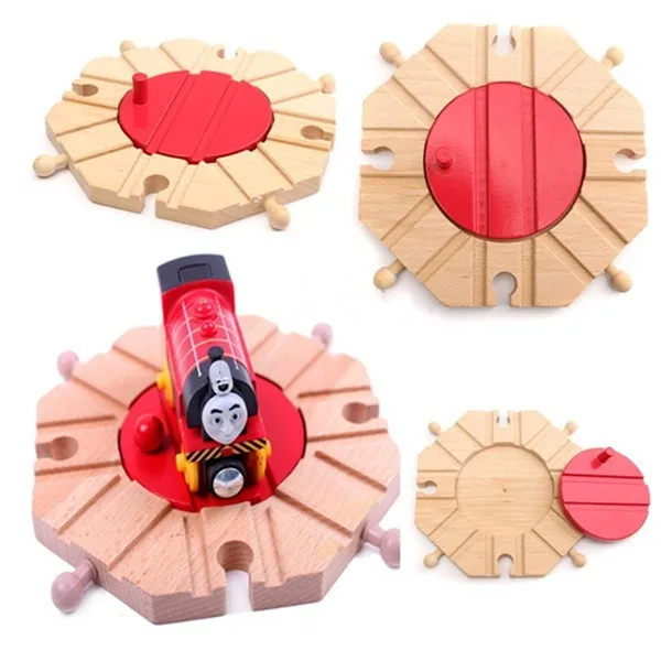 EDWONE Bend Track and Switch Track Garage Staion Beech Wooden Railway Train Circular Track Accessories fit for Thomas Biro