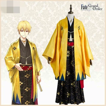

Fate/Grand Order 2 Anniversary Gilgamesh Golden Kimino Elegant Uniform Clothes Christmas Cosplay Costume Coat+Kimino+Necklace