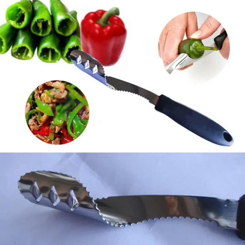 Jalapeno Pepper Corer Stainless Steel Serrated Seed Remover Kitchen Tool Black