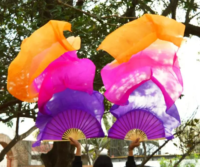 Unisex 100% Real/Imitation Silk Belly Dance Fans Hand Belly Dancing Fans Handmade Hand Dyed Silk Chinese Dance Veil Fan 180x90cm as picture-7