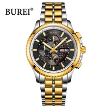Relogio Masculino BUREI мужские спортивные часы люксовый бренд сапфировое стекло Хронограф армейские военные кварцевые наручные часы Saat