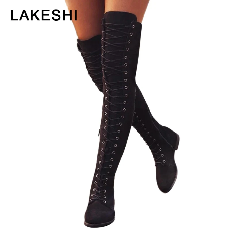 

New Women Boots Fashion Women Shoes Over-the-knee Boots Lace Up Sexy Suede Thigh High Boots Woman Footwear Botines Mujer 2019