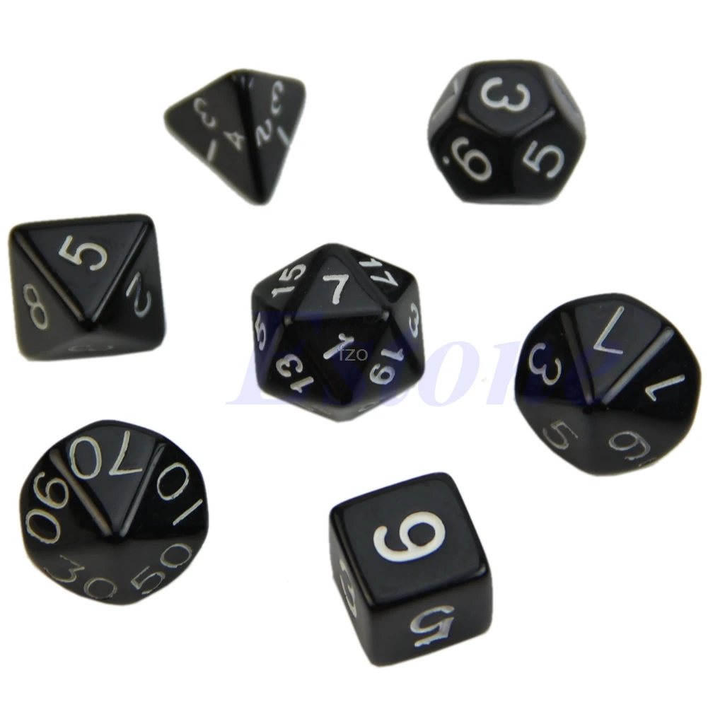 

New7pcs Black Sided Die D4 D6 D8 D10 D12 D20 DUNGEONS&DRAGONS RPG Poly Dice Game yhq
