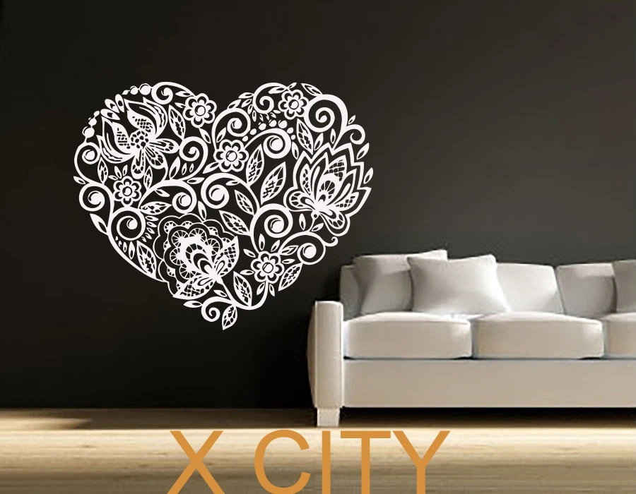 cheap Flowers Wall Art Stickers Heart Decal Vinyl Nursery Bedroom Home Decor Dorm Interior Design Murals