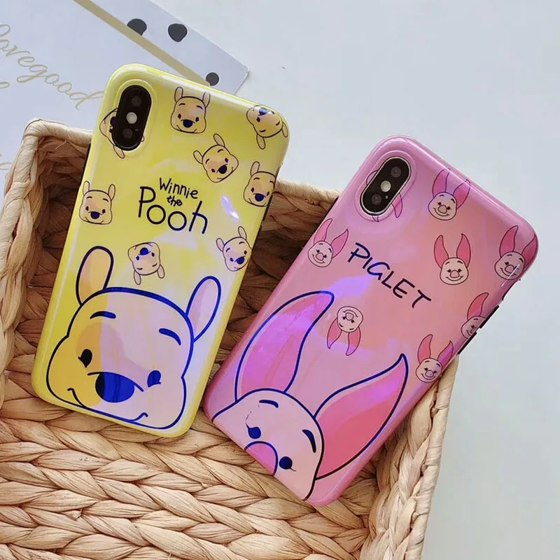 

Cartoon Winnie Pooh Bear Piglet Case For iphone 7 kilif Blue Ray Soft TPU Silicone Cover Case For iPhone X 8 6 6S 7 Plus Capa