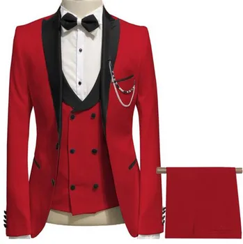 

Lucky Red Men Suit Prom Tuxedo Slim Fit 3 Piece (Jacket+Vest+Pants) Groom Wedding Suits For Men Custom Blazer