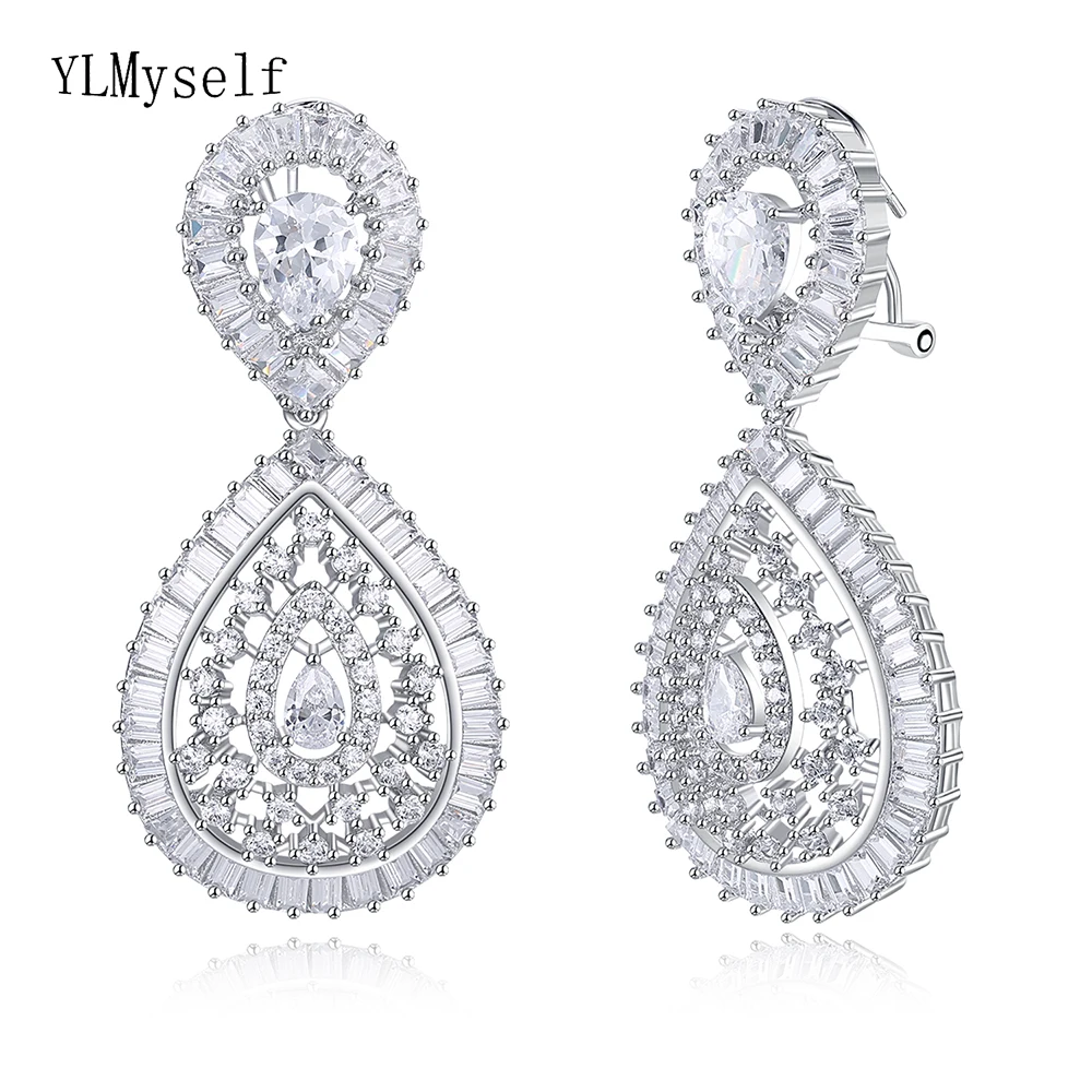 

Manufacturer jewelry supplies Luxury water drop earring Gold & white plate crystal stones jewelry big dangle earrings for women