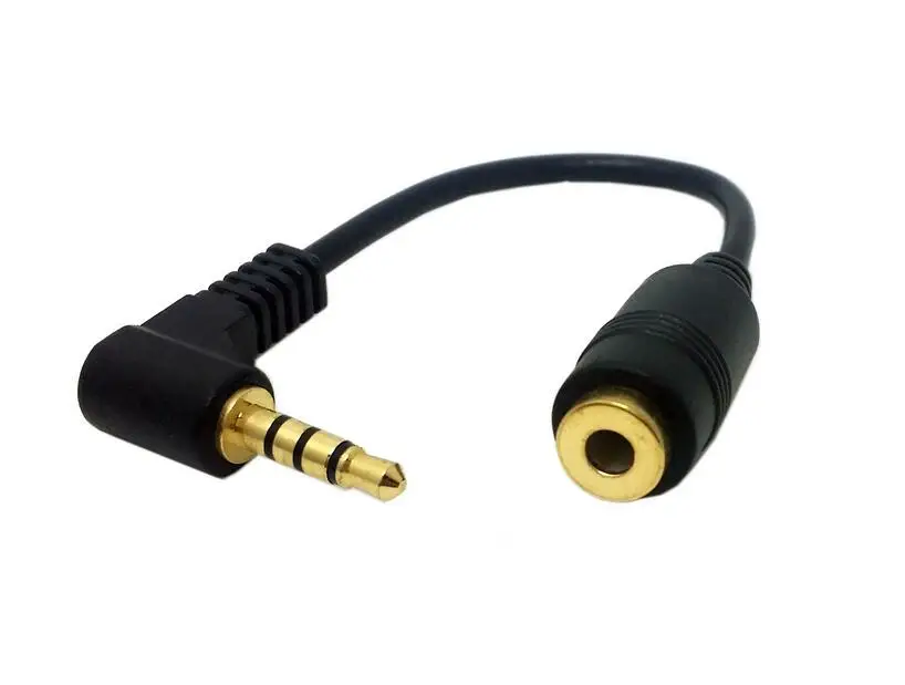

100pcs 90 degree right angled 3.5mm 4 poles short Audio Stereo Male to Female Extension Cable angle 10cm Black