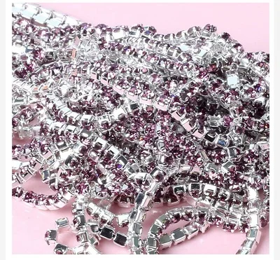 1yard/piece 30colors glass crystal Rhinestone Chain,silver bottom sew on Cup Chains For diy Garment Bags decorations