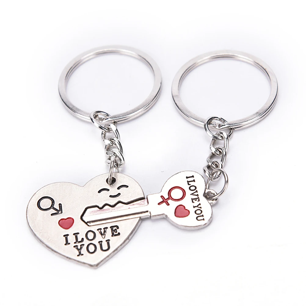 1 Pair Couple Heart shaped Keychain Keyring Keyfob Ring Valentine's Day Romantic Gift|Брелоки| |