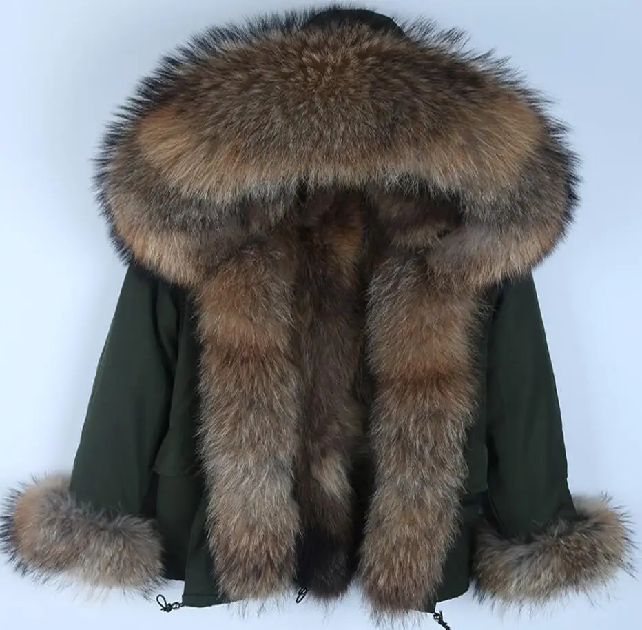 Длинная парка зимняя куртка женская парка пальто из натурального меха енота капюшон из натурального Лисьего меха Роскошная уличная одежда - Цвет: rabbit fur liner