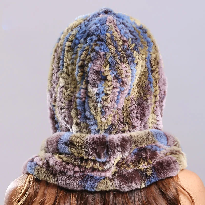 Толстый осенний зимний теплый шарф из натурального кроличьего меха и шапка для женщин с капюшоном шарф из меха кролика рекс меховая шапка пашимина