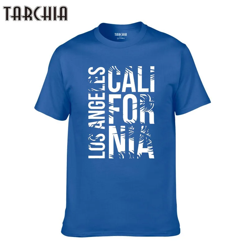 TARCHIA, хлопок, короткий рукав, летняя футболка, Лос-Анжелес, california, повседневная, приталенная, для мужчин размера плюс, футболки, топы, Homme, топы с принтом - Цвет: Синий