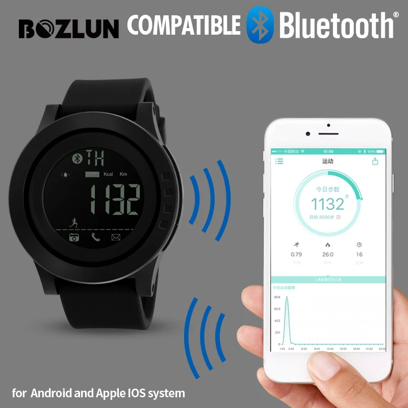 BOZLUN Для мужчин Спорт Смарт часы Шагомер калорий Bluetooth SmartWatch С Камера цифровые