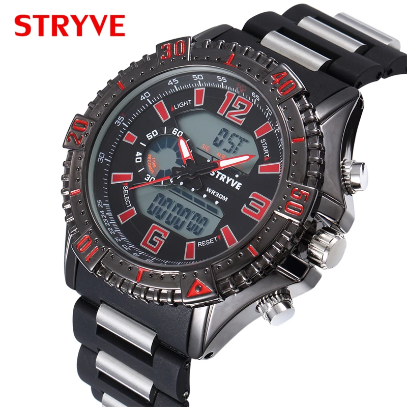 Discount Sales male wristwatches Men 3ATM Waterproof Model S8004 STRYVE relogio feminino New Designer Dual Disaplying Watch
