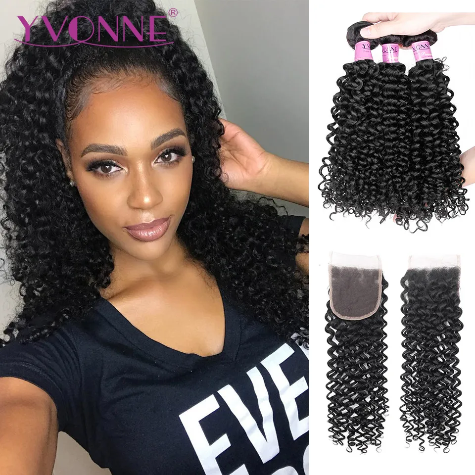 Yvonne 3c 4a Malaysian Curly Hair Bundles With Closure 3 Bundles