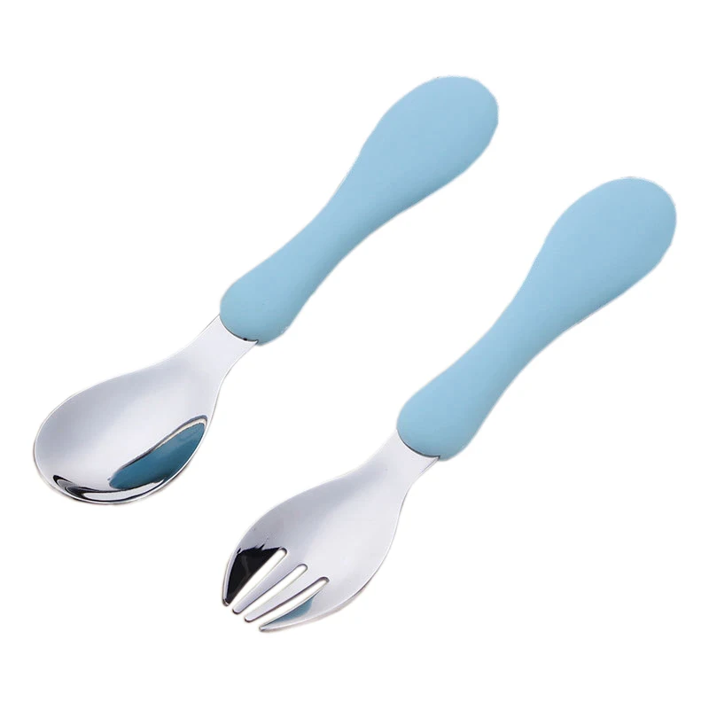 Baby Tableware Candy Pure Color Soft Handle Fork Spoon Set Kids Food Feeding Dinnerware Children Portable Cute Utensil NBB0042 | Мать и