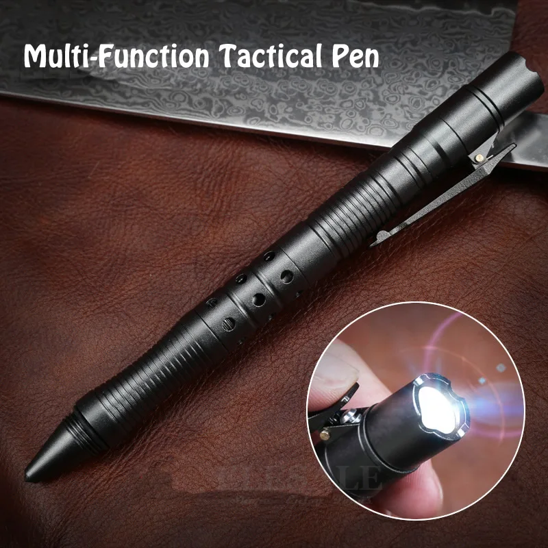 3 In 1 Portable Tatical Pen With Flashlight Self Defense Emergency Glass Breaker Strobe Led