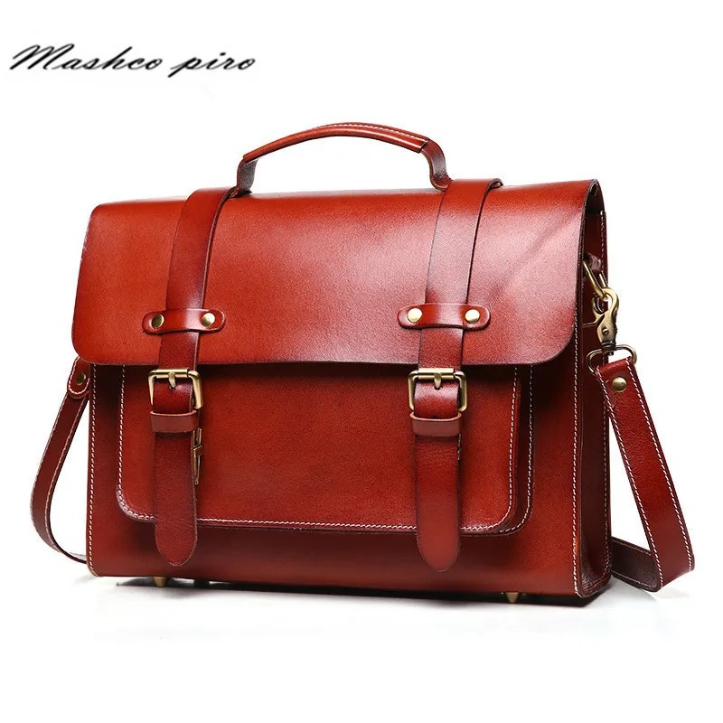 Hot Sale 2016 100% Genuine Leather Men Bags Vintage Business Cowhide Briefcase Men's Briefcase Men Travel Bags Tote Laptop Bag