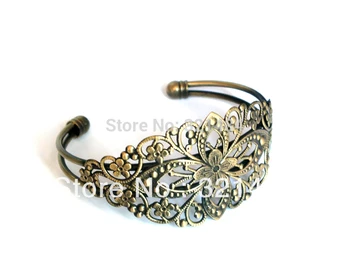 

Wholesale 100piece/lot Antique bronze 63mm Filigree Flower Brass Cuff Bracelet Blanks