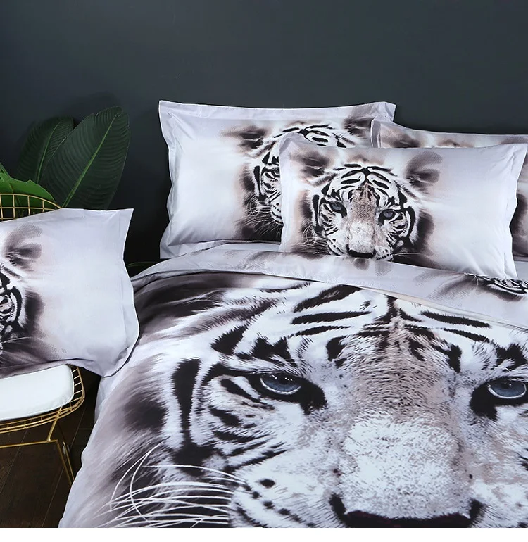 Комплект постельного белья с 3D тигром и животными, пододеяльник King/queen size, белый Хлопковый покрывало с тигром, покрывало с львом и единорогом, наволочка