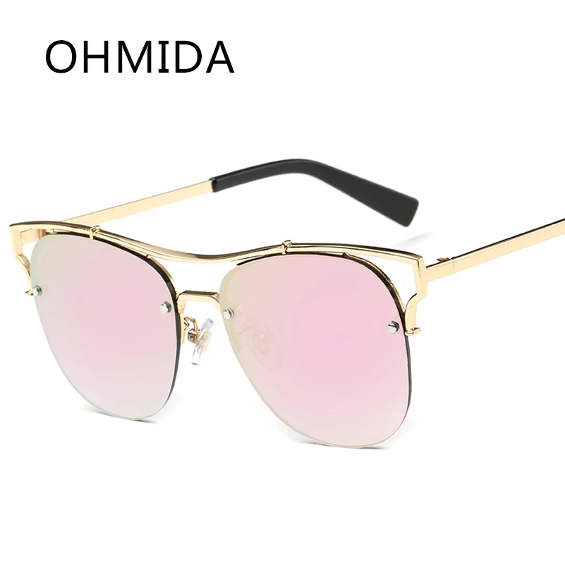 Ohmida Солнцезащитные очки для женщин Для мужчин Роскошные Брендовая Дизайнерская обувь розовый унисекс из металла Рамки Новая мода Len
