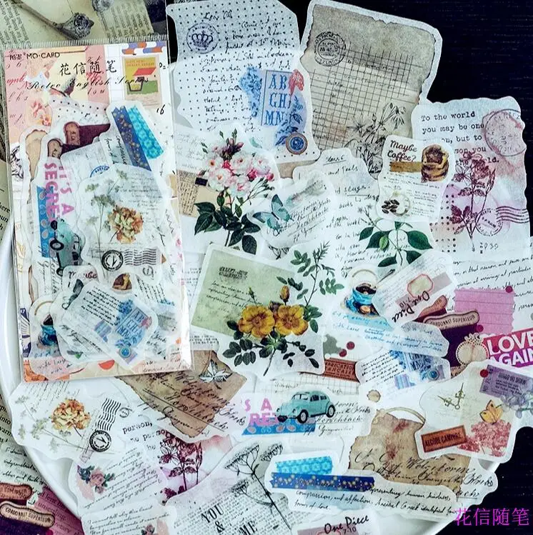 

60pc/pack Vintage English Series retro calendar/number/love letter/stub/old newspaper Sticker DIY Scrapbooking Label Diary Album