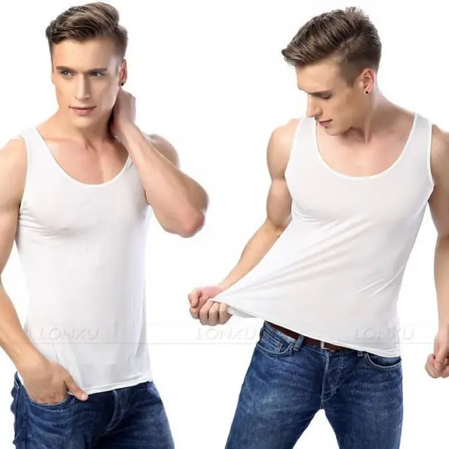 Fashion Men's 100 Silk Top Tank Singlet T shirts Shirts Tank Top Undershirt Plain _Fits All