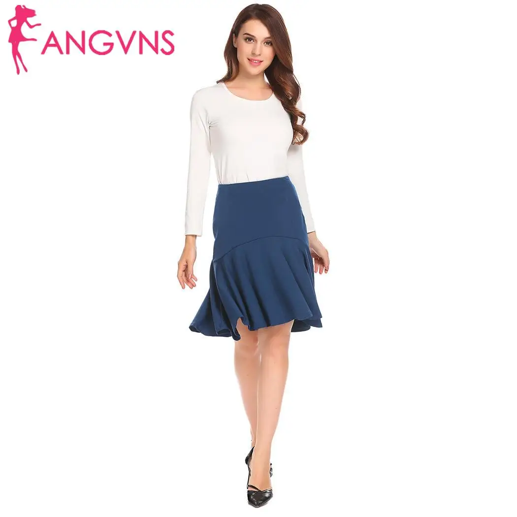 ANGVNS Women Pleated Skirt Ruffles Sexy Solid Irregular High Low Hem