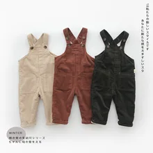 Модные хлопковые и вельветовые комбинезоны для малышей на весну, зиму и осень, корейский теплый бархатный комбинезон для малышей, штаны, штаны для маленьких мальчиков и девочек