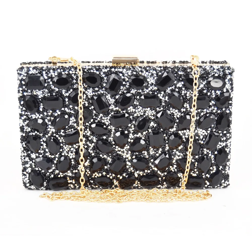 Black Crystal Evening Bag With Chain Black Diamond Women Handbags Party Purse Black Purple Bride