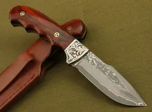 Handmade forged Damascus steel hunting knife 58 HRC Damascus Steel fixed knife ebony handle with Leather sheath