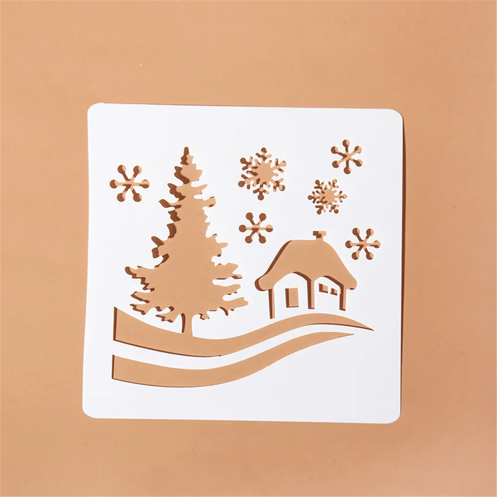 New Christmas Tree House Snowflake Layering Stencils For Scrapbooking Album Decor Walls Painting 