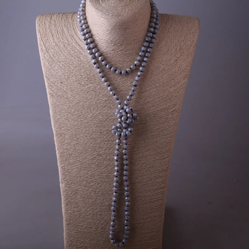 Bohemian Jewelry Knotted Long Crystal Bead Necklace