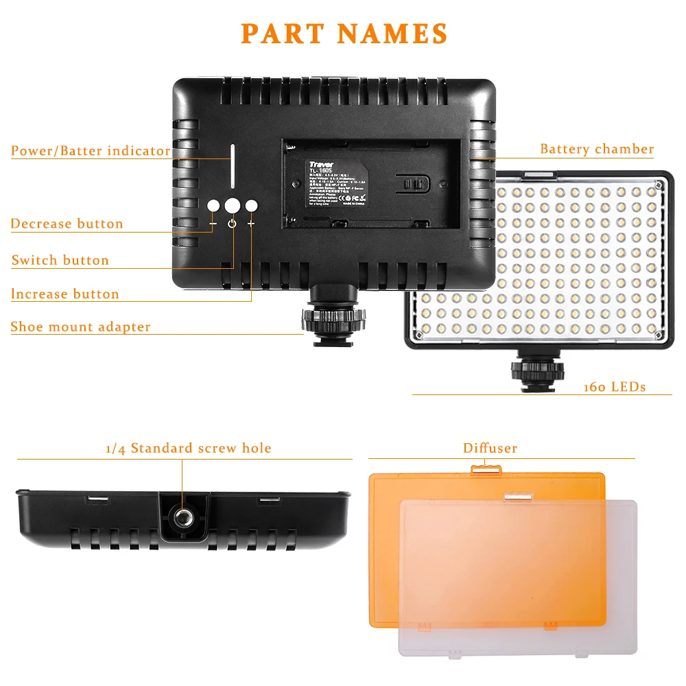 Travor TL-160S 4 в 1 светодиодный видео свет затемнения 3200 K-5600 K камера свет и штатив для студийной фотографии видео съемки света