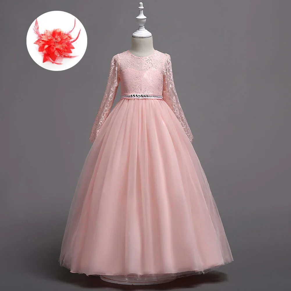Нарядное платье на свадьбу для девочек 4-11, 12, 14, 15 лет, белое, красное, синее платье лавандового цвета, элегантное торжественное платье с длинными рукавами - Цвет: champagne
