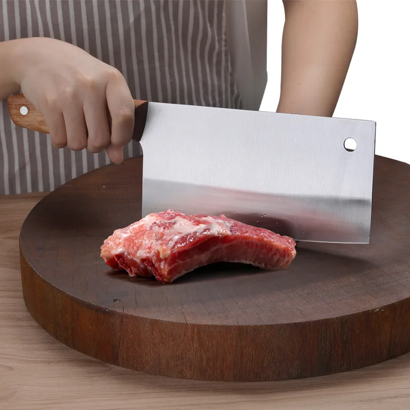 Кухонный мясной нож шеф-повара из нержавеющей стали Кливер Мясник терка для овощей режущий инструмент, кухонный нож с деревянной ручкой