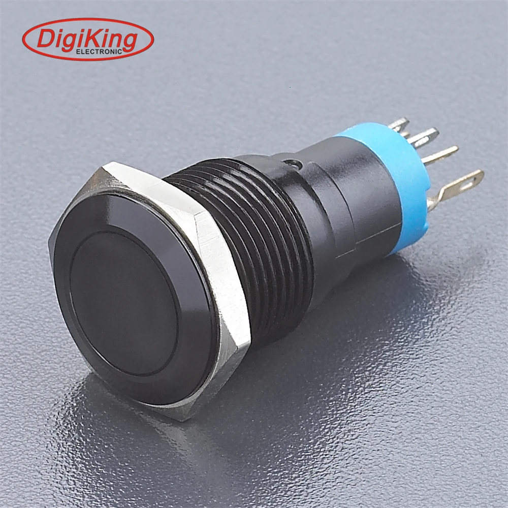 Alumina black 16mm diameter anti vandal push button switch Momentary