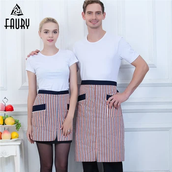 

Wholesale Chef Couple Striped 2 Pockets Spliced Color Food Service Kitchen Cooking Wear Apron Waiter Restaurant Work Uniform