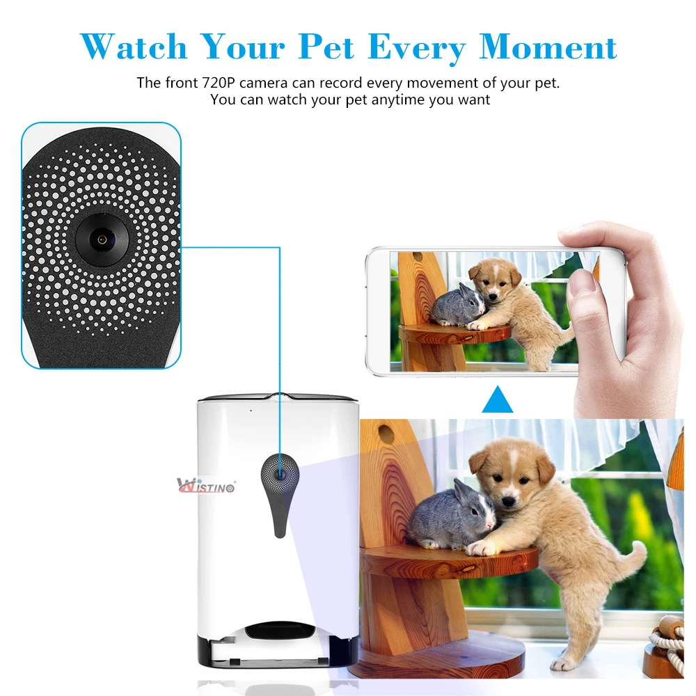 Wistino 720 P WiFi CameraAutomatic кормушка для домашних животных дозатор собак кошек Wi Fi запись