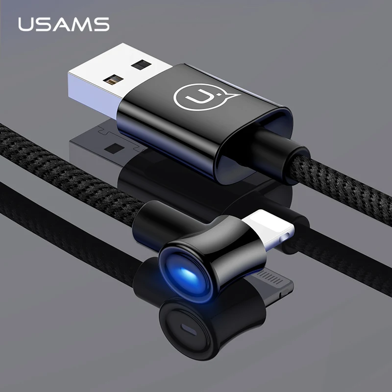 

USAMS Smart Auto Power off Phone Cable for iPhone 7 X XR XS 2A Fast Charging&Data Sync Disconnect USB Cable L Bending Data Cord