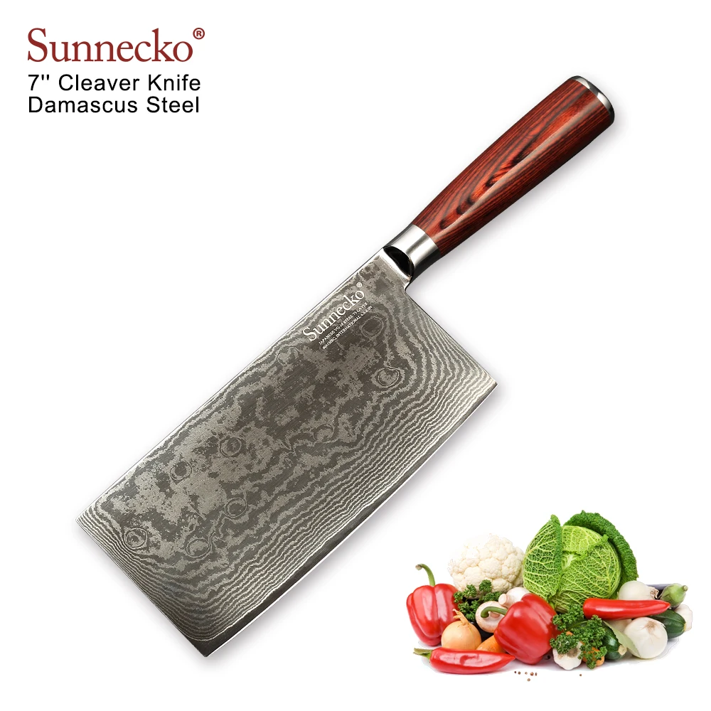 Buy SUNNECKO 7" Damascus Steel Blade Cleaver Knife