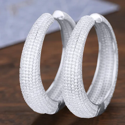 GODKI 50 мм роскошные круглые AAA кубический циркон большие эффектные серьги-кольца для женщин свадебные Дубай Свадебные круг серьги-кольца - Окраска металла: Silver