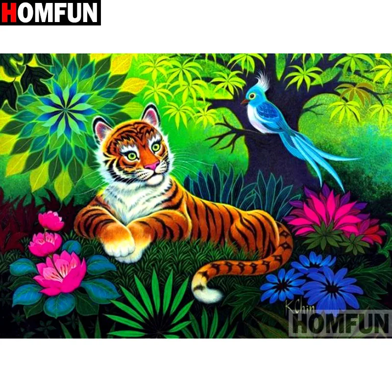 Алмазная живопись HOMFUN Тигр картина из квадратных/круглых страз сделай сам