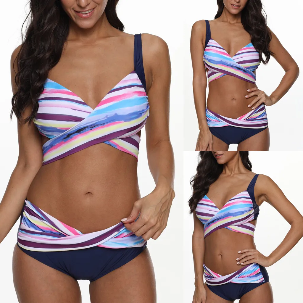 Women Tankini Sets With Boy Shorts Bikini Set Swimwear Push-Up Padded Bra Set US